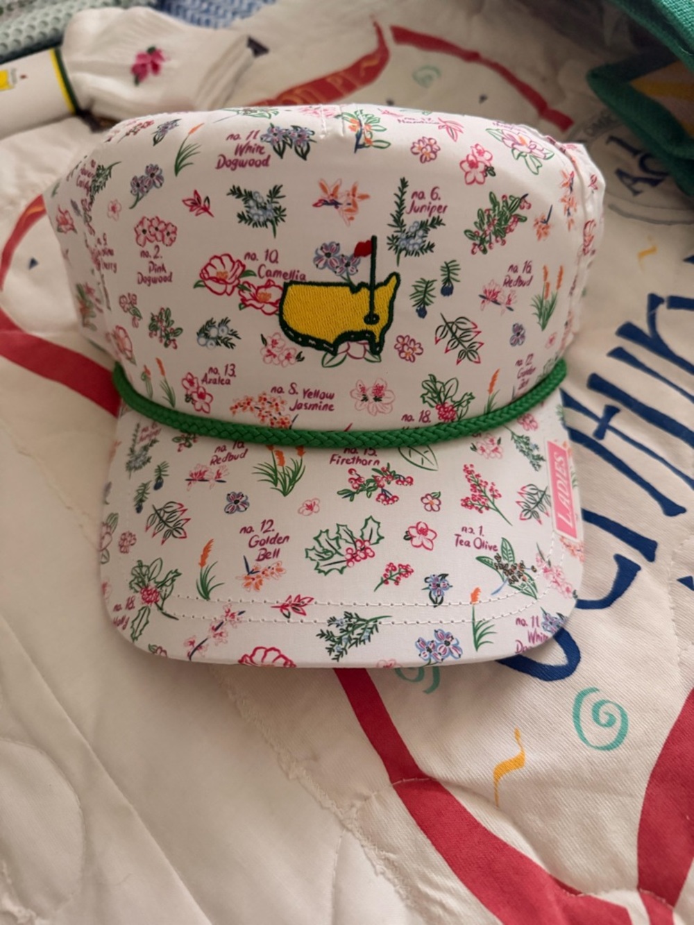 Masters White Floral Print Baseball Hat with Logo - Ladies Fit